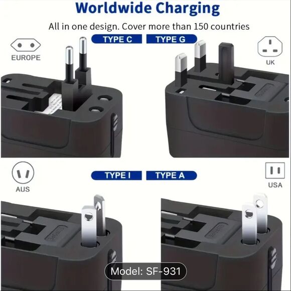 Univeral International Travel Power Adapter Plugs Charger for USA EU UK 110-240V - Picture 4 of 15